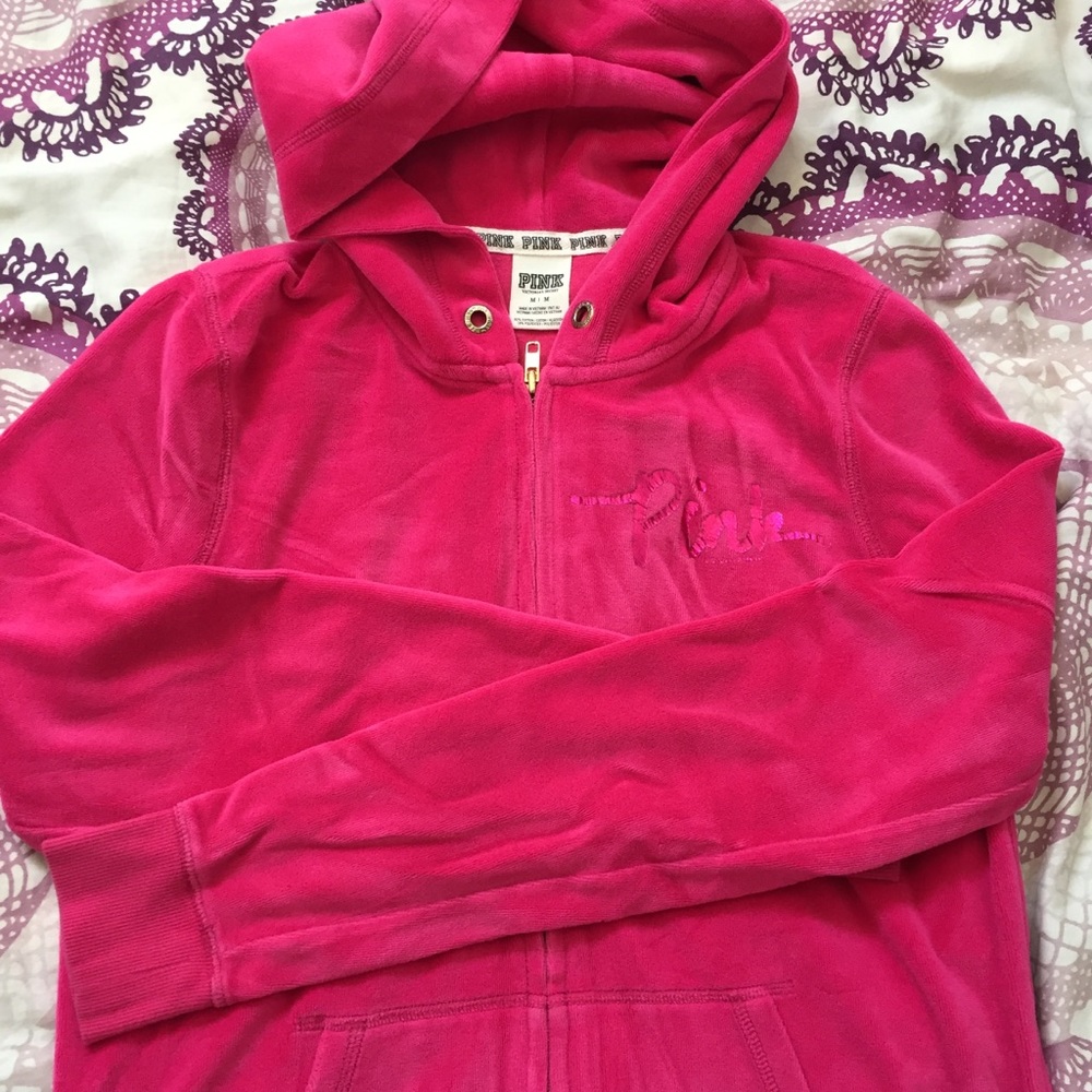 PINK Velour Zip Up Hoodie Sweater